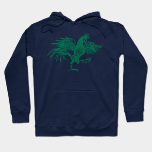 drawing of a green rooster with outstretched wings Hoodie